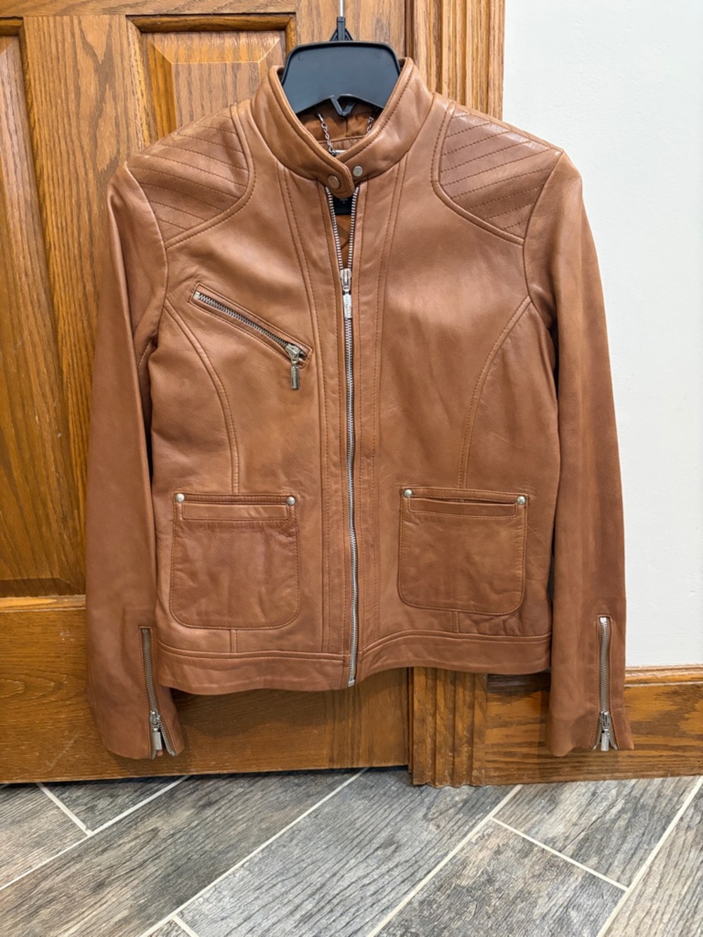 Bernardo Brown Moto Style Leather Jacket Small Minimalist Streetwear Classic